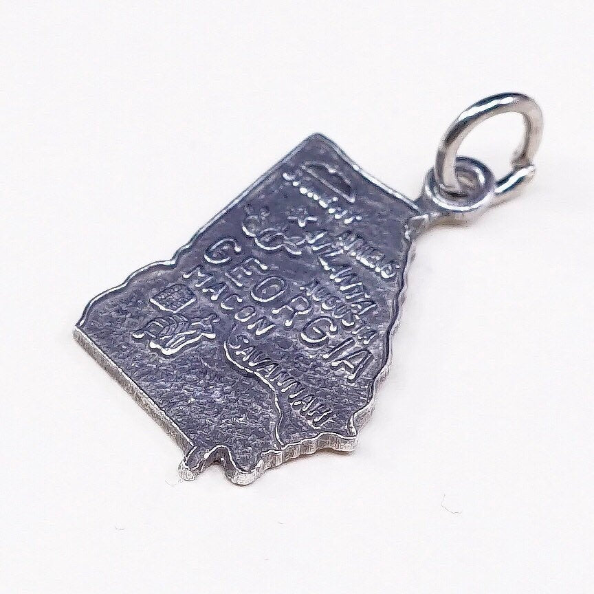 VTG sterling handmade traveler pendant, 925 silver Georgia state tag