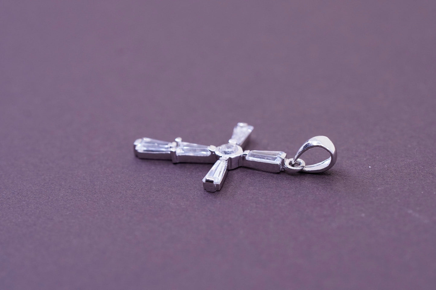 Vintage Sterling silver handmade pendant, 925 cross with Cz