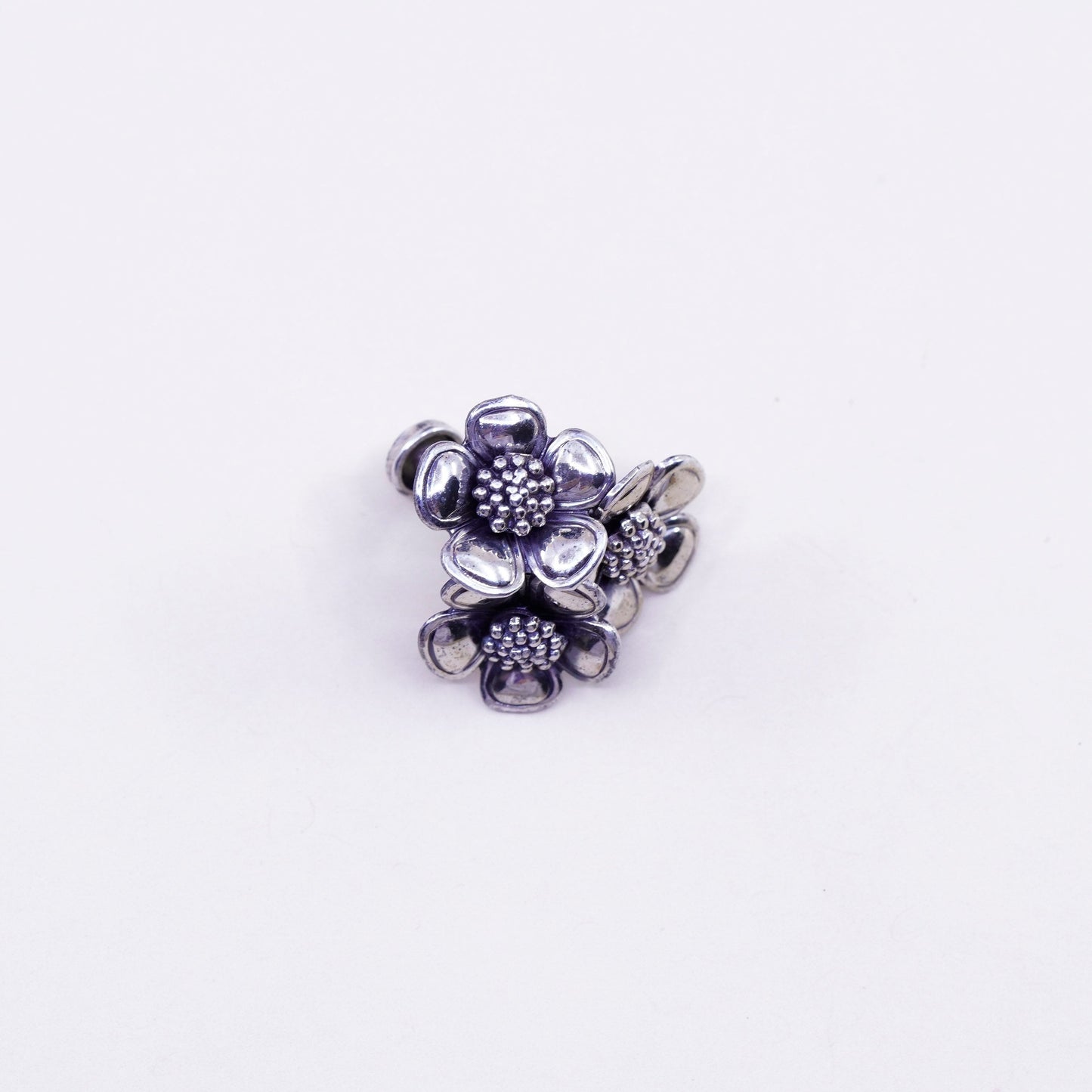 Vintage Sterling silver handmade earrings, 925 screw back flower earrings