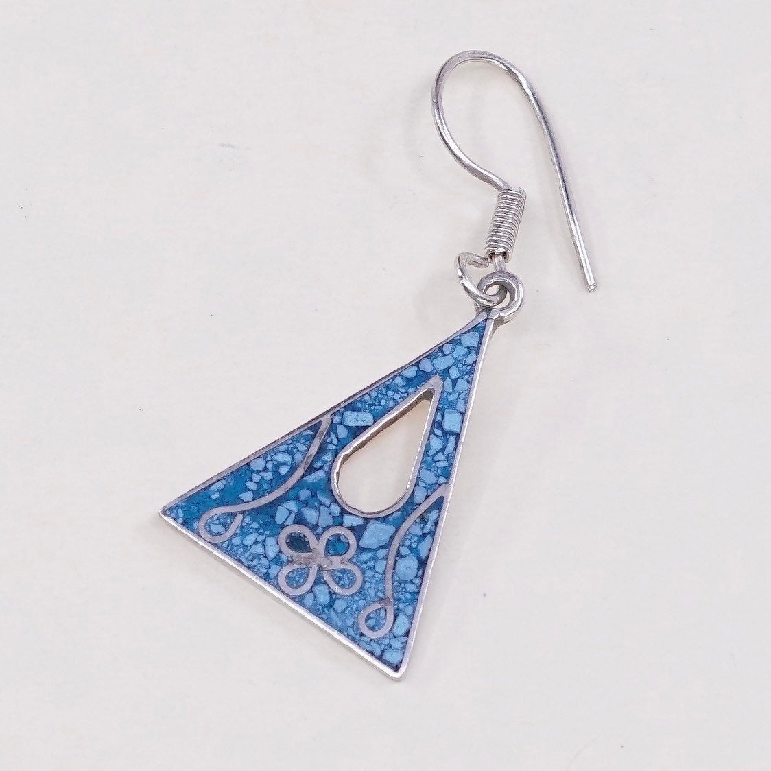 vtg Sterling silver handmade earrings, 925 triangular dangles n turquoise