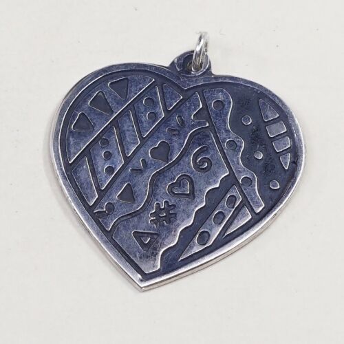 Vintage sterling silver handmade pendant, 925 heart charm Embossed Pattern