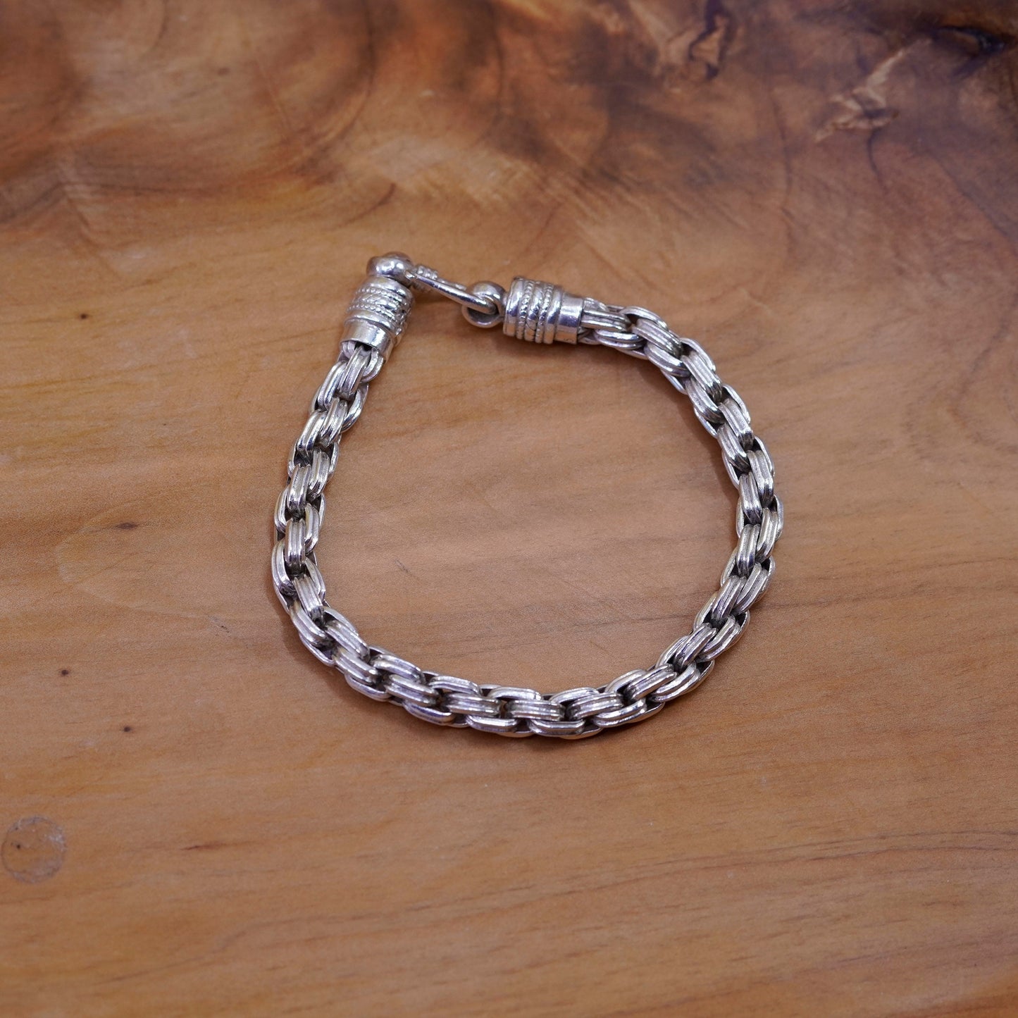 6.75”, vintage bold Sterling silver bracelet, 925 twisted chain hook closure