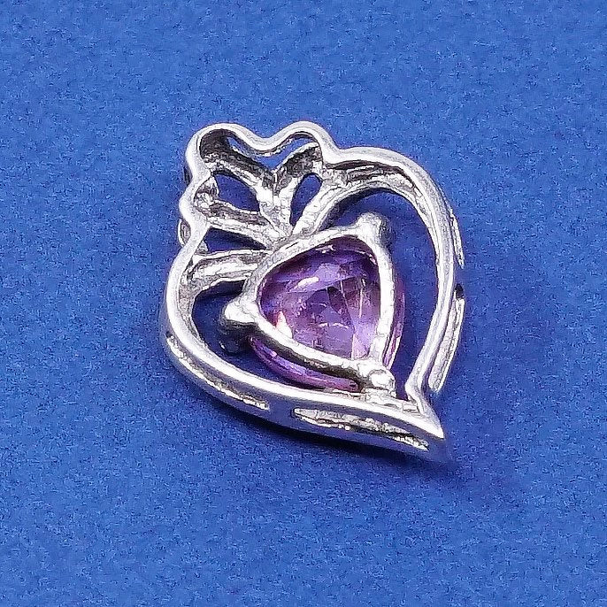 vtg Sterling silver handmade pendant, 925 w/ heart pink crystal