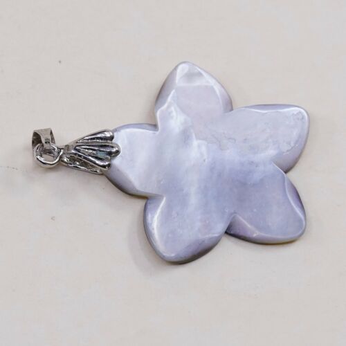 Vtg Sterling Silver Handmade Pendant, 925 silver W/ Flower Shaped Abalone