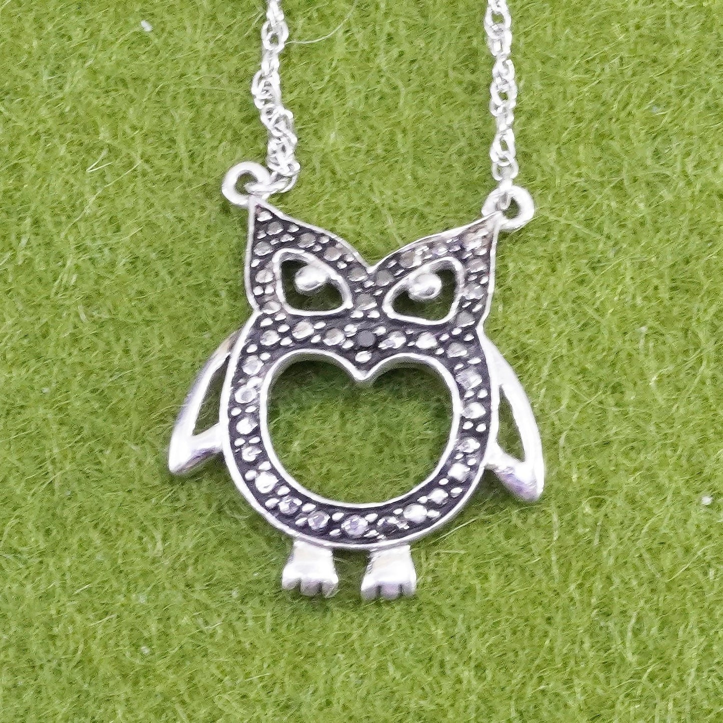 18”, sterling silver handmade necklace, 925 Singapore chain with owl pendant