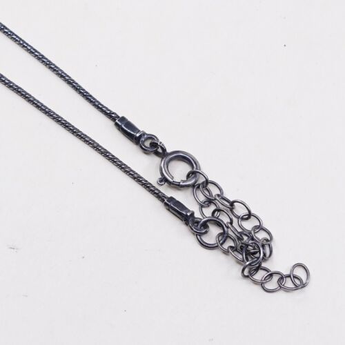 22” 1mm, Vtg 925 Sterling Silver Snake Link chain necklace W/ Jade Pendant