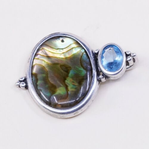 vtg Sterling silver handmade, Mexico 925 w/ abalone pendant N Blue Topaz