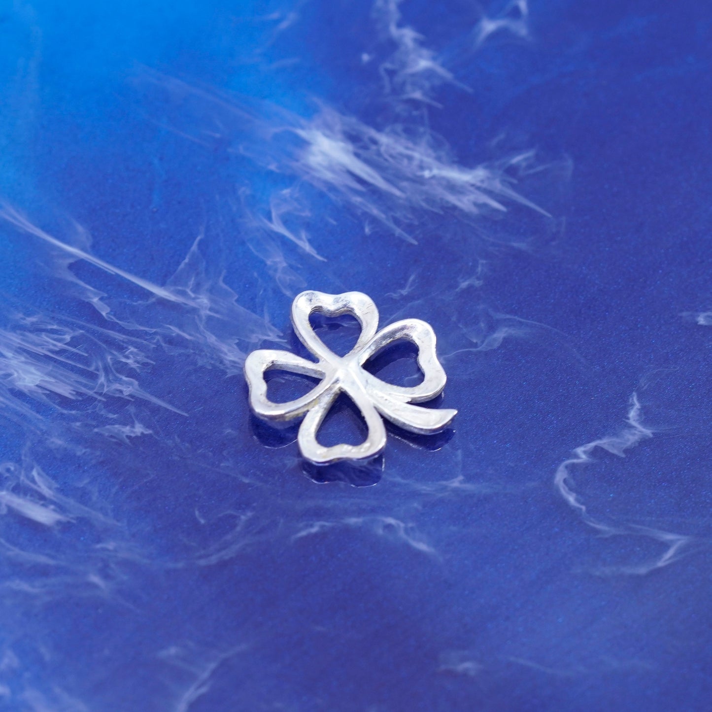 Vintage Sterling 925 silver handmade four leaves lucky clover pendant charm