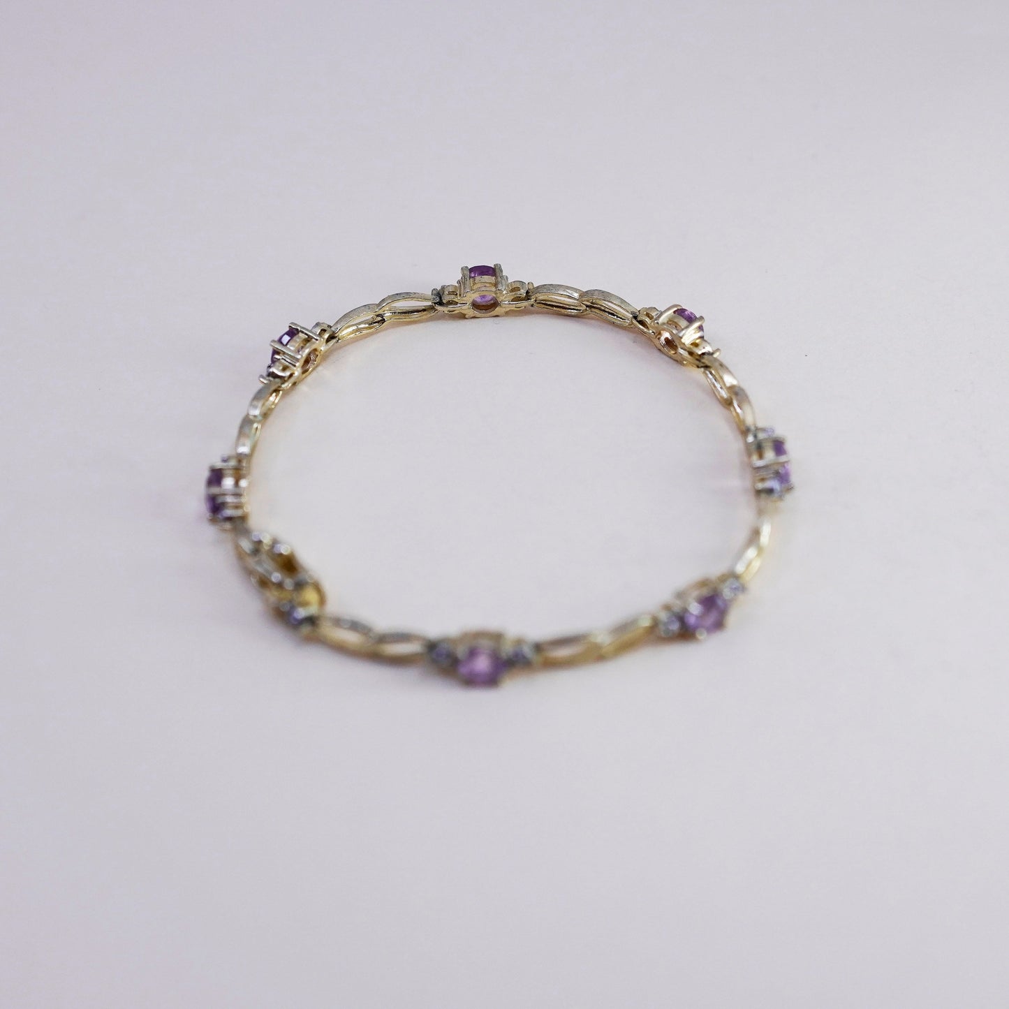 7”, Vermeil gold sterling silver tennis bracelet, 925 chain amethyst diamond