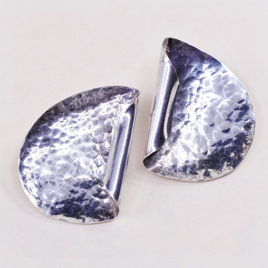 vtg Sterling silver handmade Hammered earrings, 925 curvy studs, minimalist