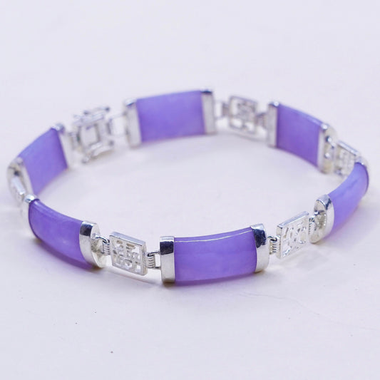 7.25”, vtg sterling 925 silver handmade bracelet purple jade Chinese characters