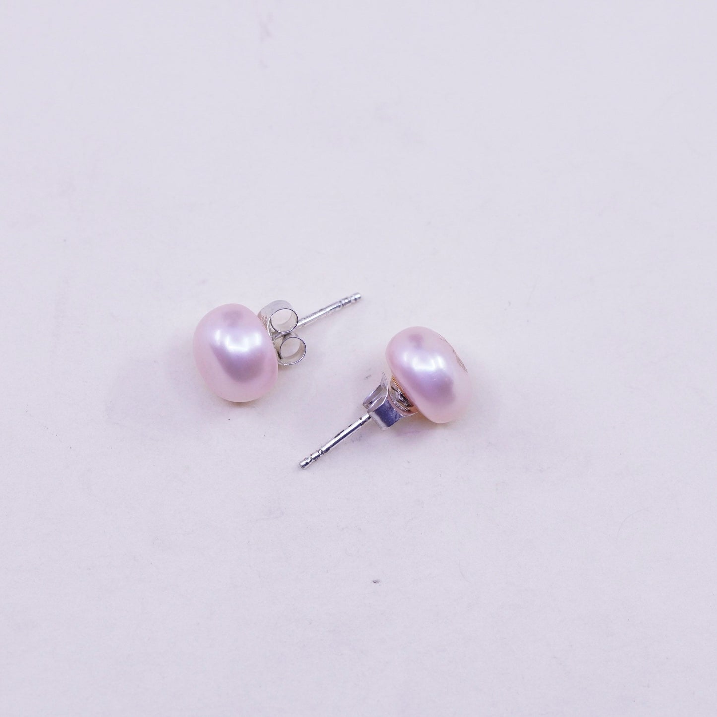 Vintage sterling silver earrings, 925 studs with pink pearl