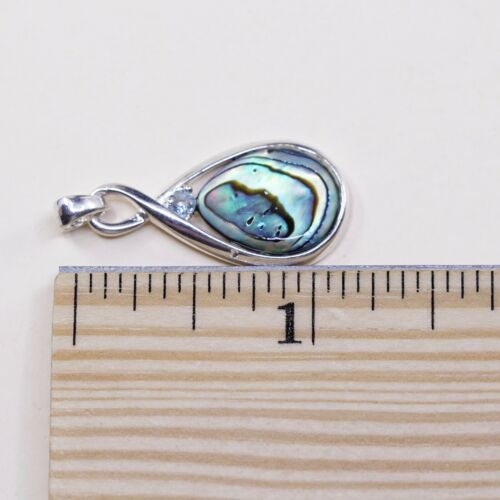 Vtg Sterling 925 Silver Handmade Pendant W/ Teardrop Abalone N Sapphire Detail