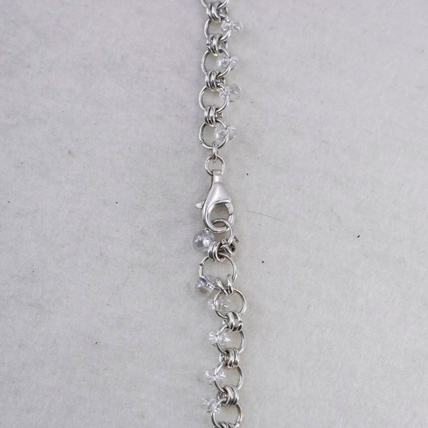 18”, vintage Sterling 925 silver circle chain necklace with cluster crystal