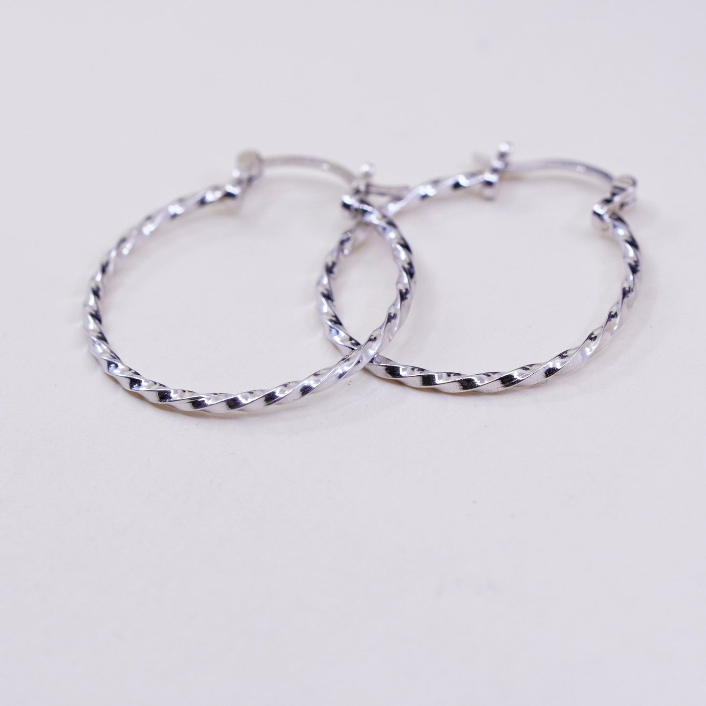 1”, Vintage sterling silver loop earrings, twisted minimalist primitive hoops