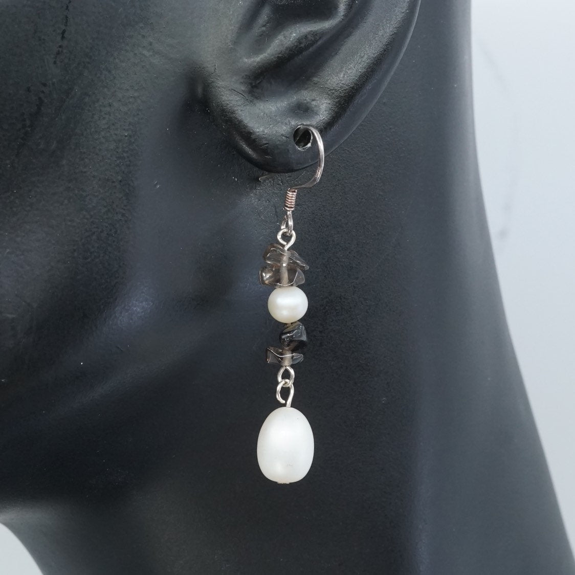 vtg Sterling silver handmade earrings, 925 w/ pearl and crystal drops