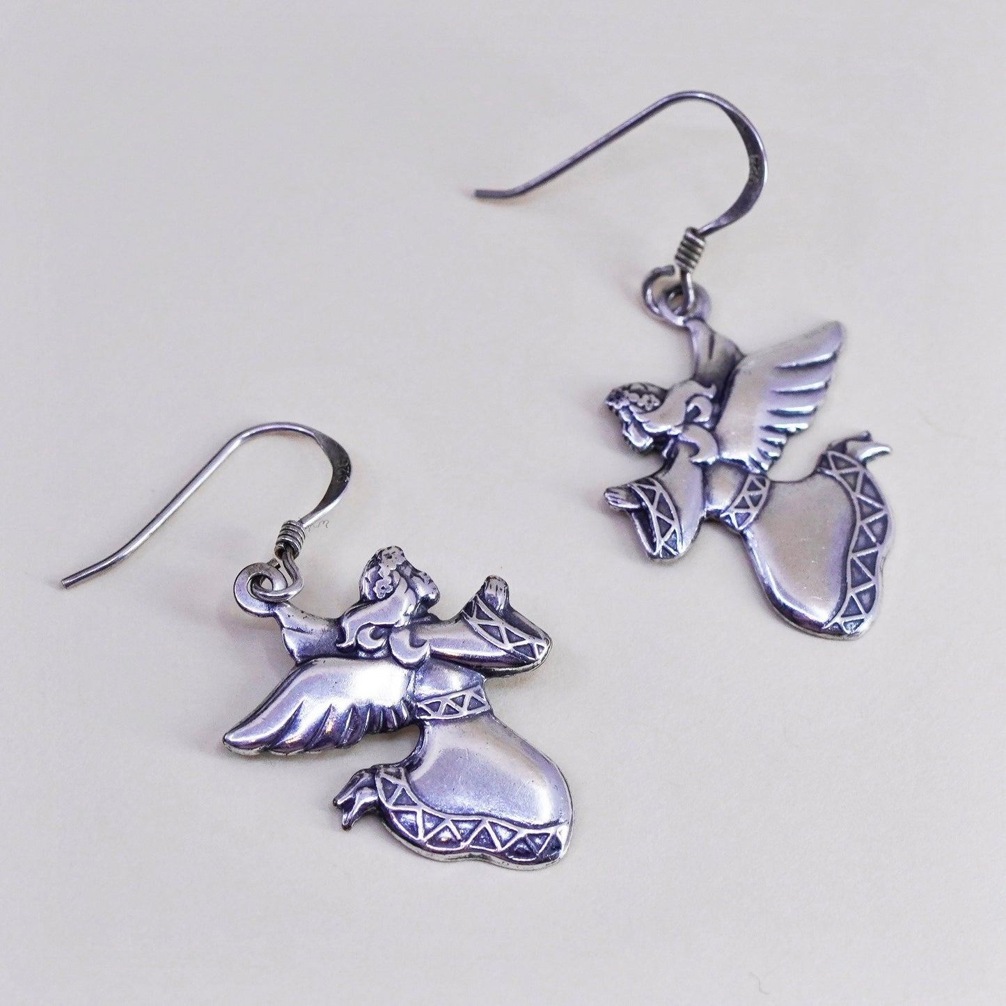 Vintage Sterling silver handmade earrings, 925 angel dangles