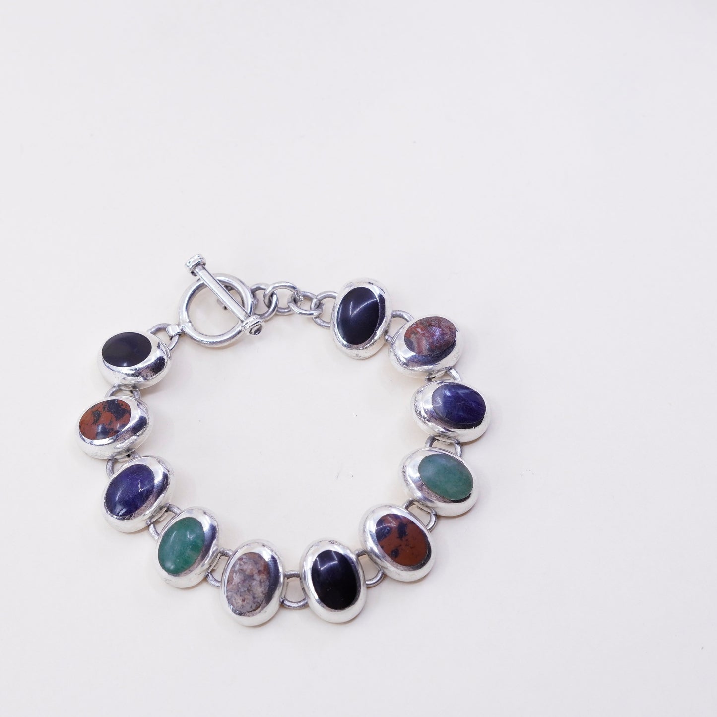 5.75”, Silpada B0428 Sterling 925 silver bracelet w/ onyx sodalite jasper jade