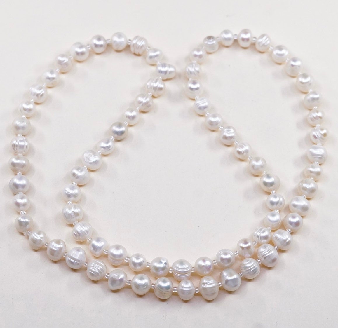 30”, vtg white freshwater pearl beads necklace chain without clasp