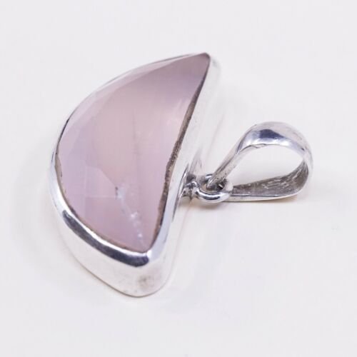 vtg MRT handmade sterling silver charm, 925 silver pink quartz pendant