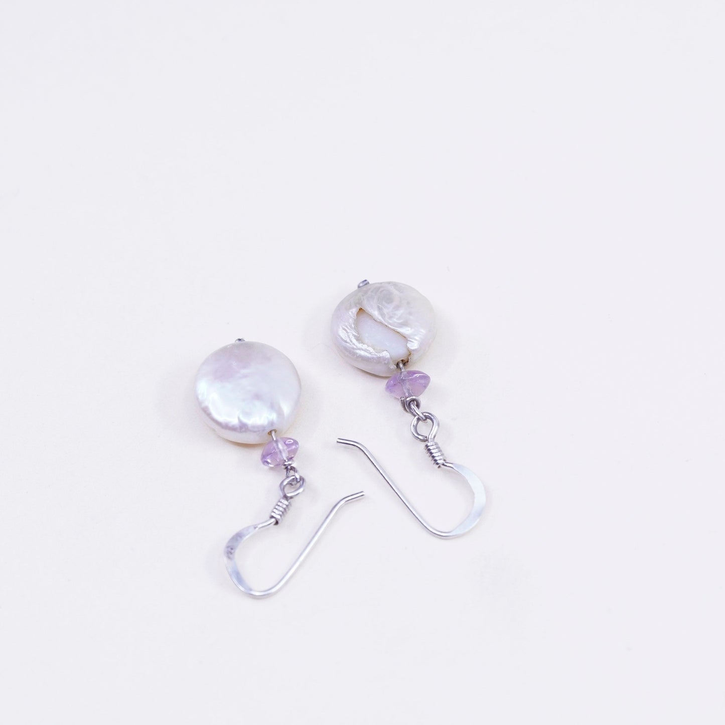 Vintage sterling silver handmade earrings, 925 dangles with coin pearl