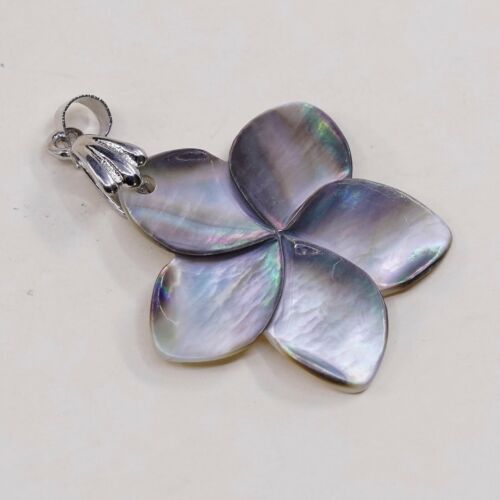 Vtg Sterling Silver Handmade Pendant, 925 silver W/ Flower Shaped Abalone