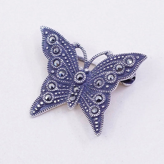 Vintage Sterling 925 silver handmade butterfly brooch with marcasite