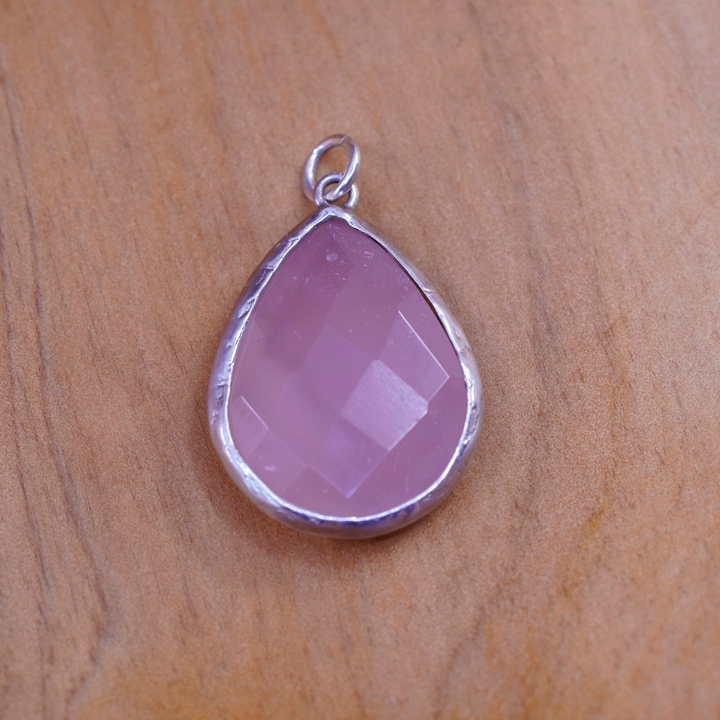 Vintage Sterling silver handmade pendant, 925 teardrop with pink quartz