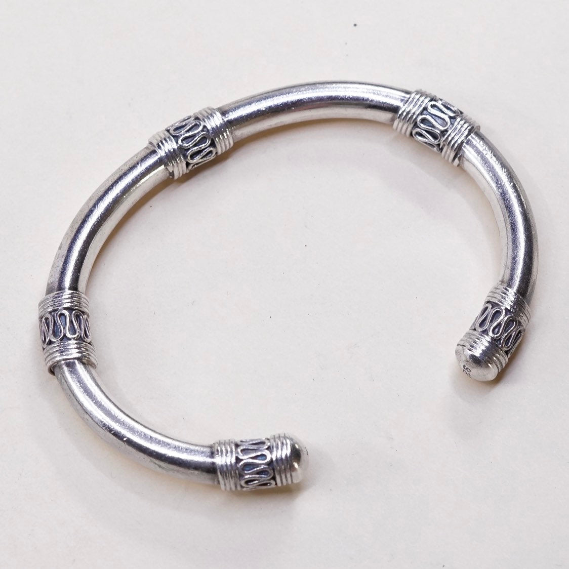 VTG sterling silver handmade bracelet, Mexico 925 cuff w/ rope