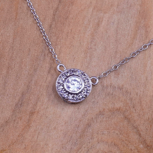 16”, vintage Sterling silver necklace, 925 circle chain with Cz pendant