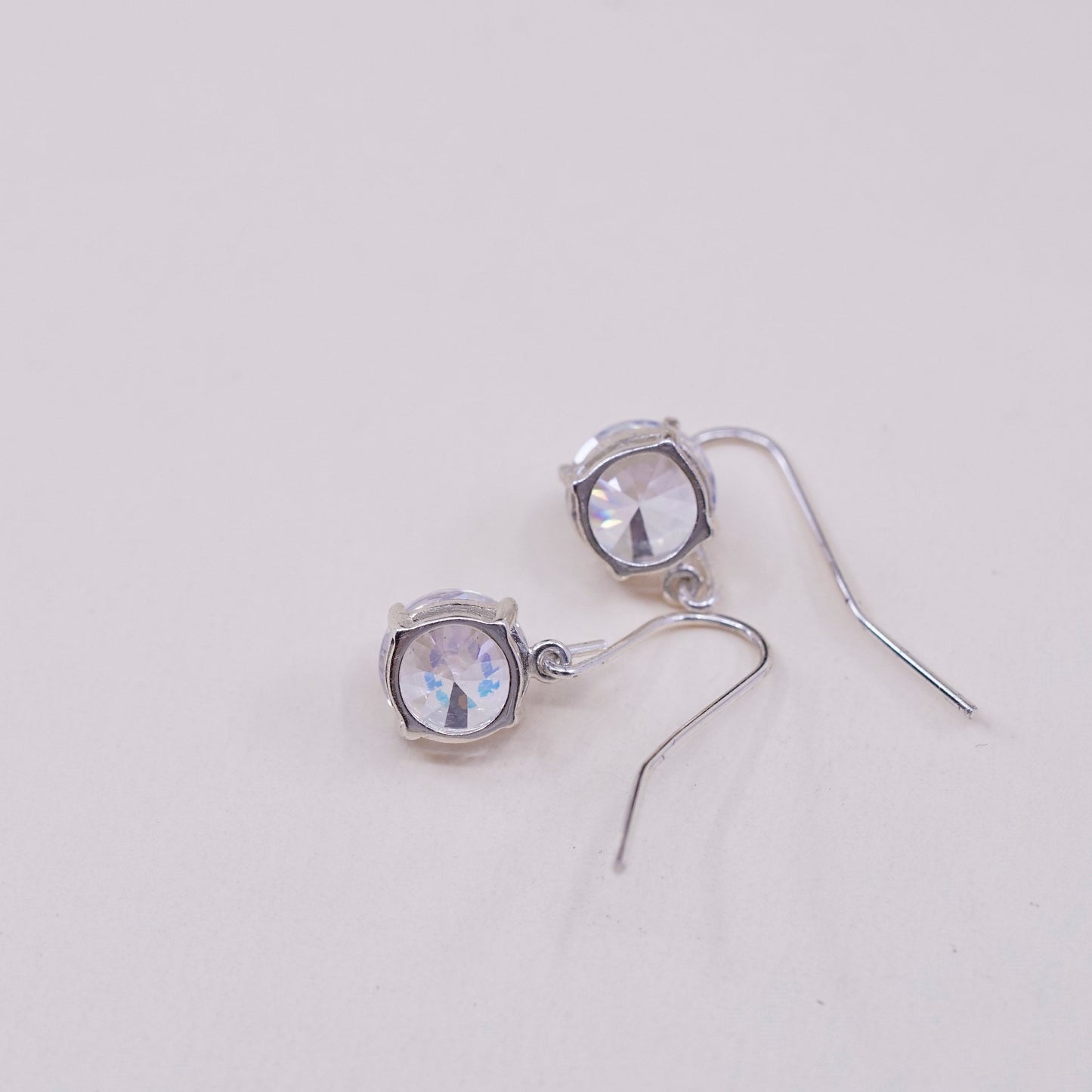 Vintage sterling silver handmade earrings, 925 silver with round CZ