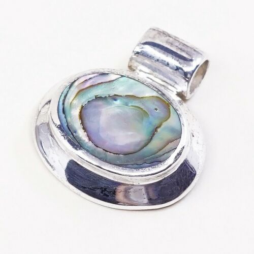 Vtg Sterling Silver Handmade Pendant, 925 silver W/ Oval Shaped Abalone