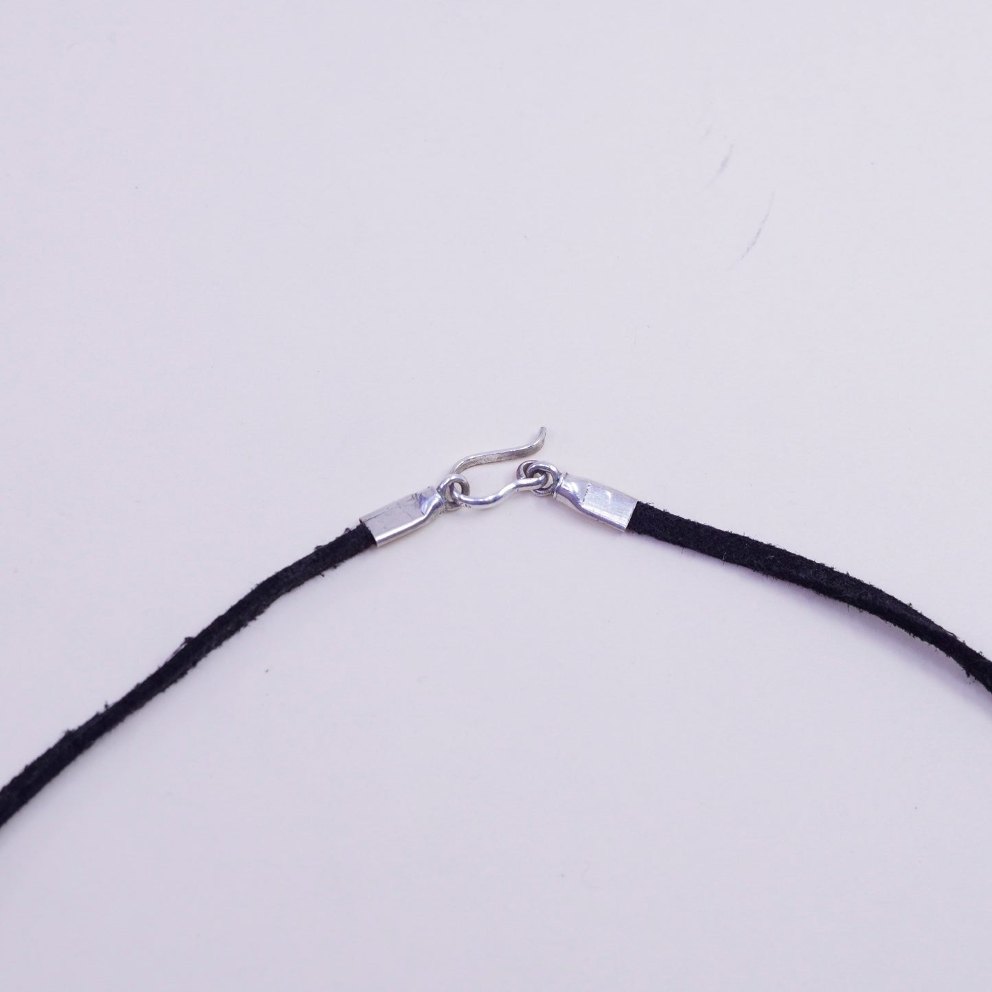 18”, Vtg Sterling 925 Silver Clasp W/ black Leather Necklace