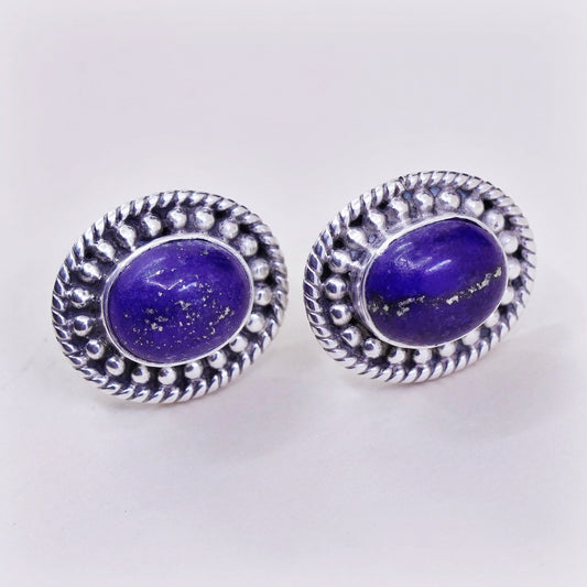 Vintage Sterling silver handmade earrings, 925 studs w/ lapis lazuli and beads