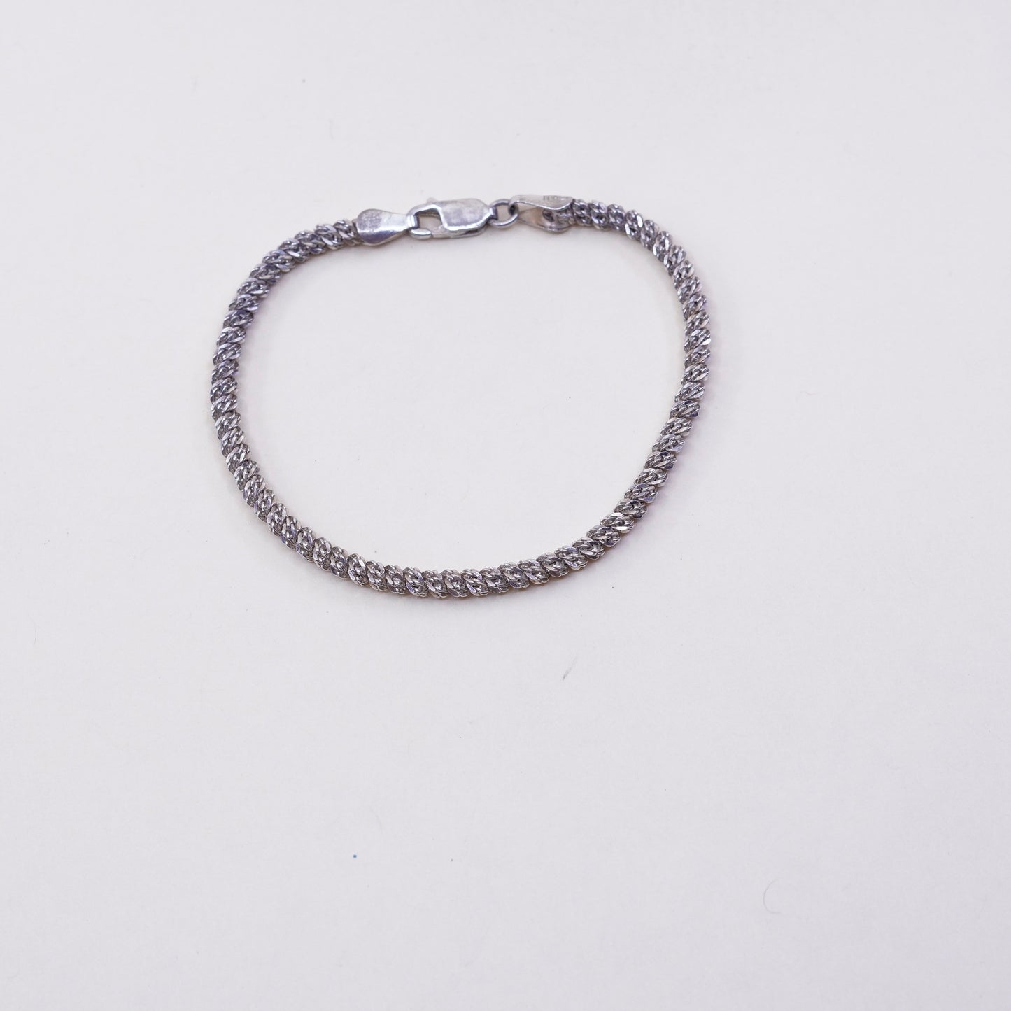 6.75”, 4mm, vintage Italy Sterling silver bracelet, 925 Twisted snake chain