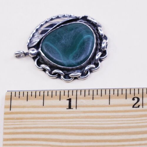 vtg TJ Native American Navajo Sterling 925 silver pendant w/ malachite N Chain