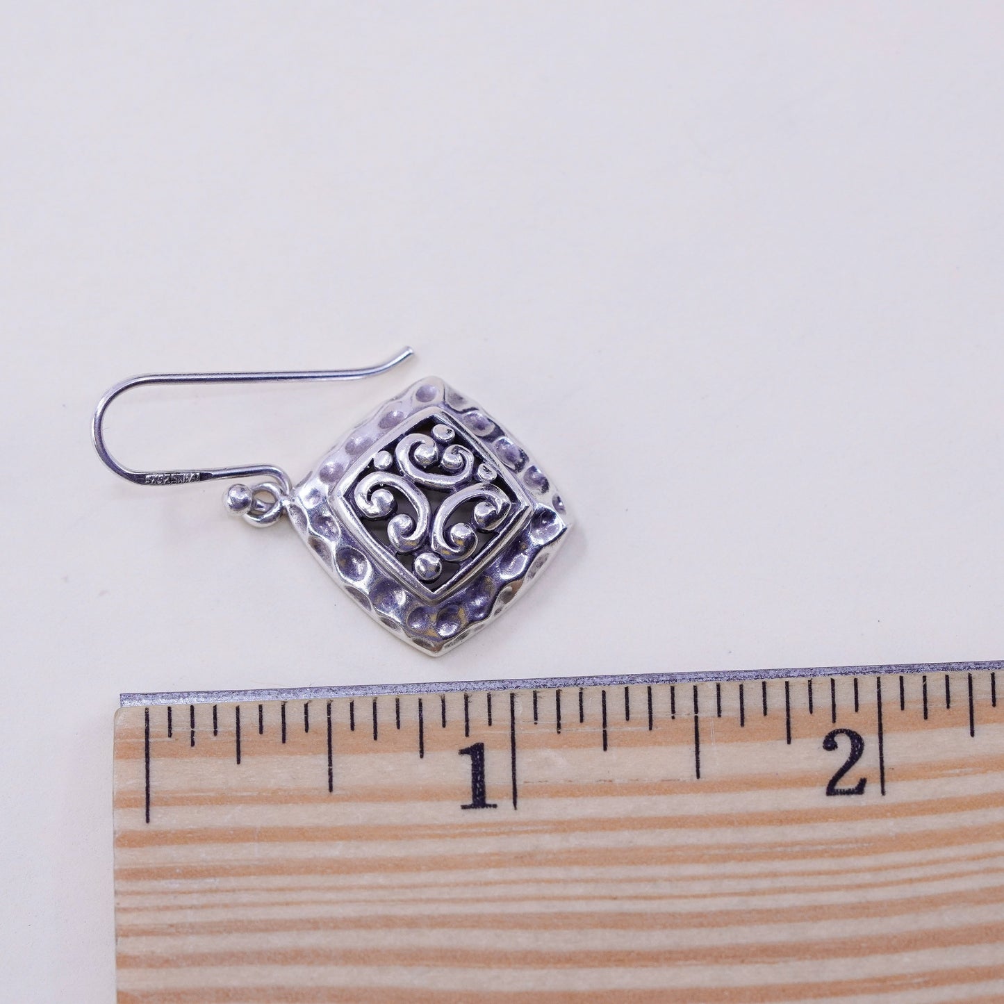 Vintage bali Sterling silver handmade earrings, 925 square with filigree