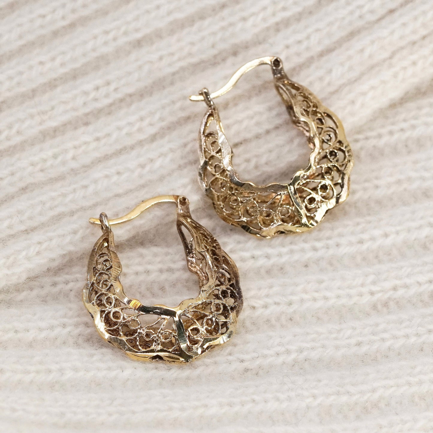 1” turkey vermeil gold over sterling silver filigree earrings, huggie hoops