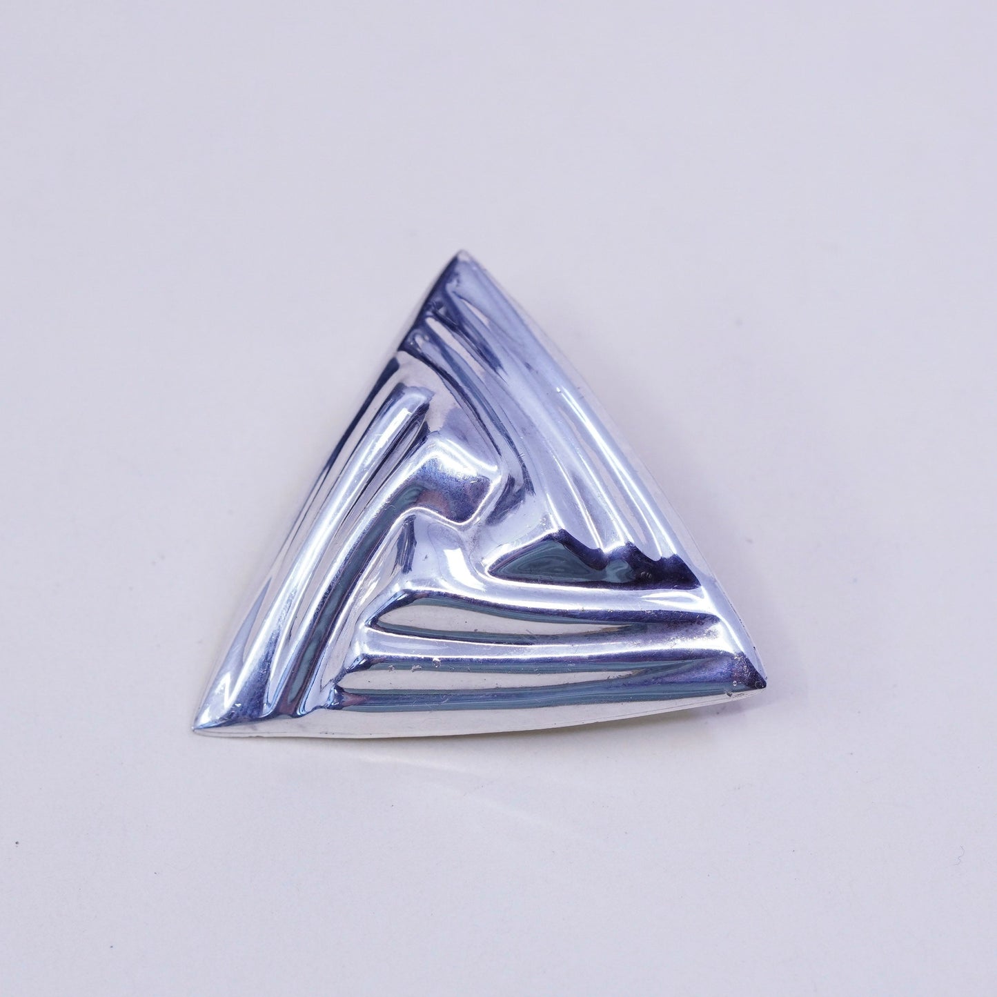 vintage Modern handmade Sterling clip on, 925 triangular Ribbed earrings