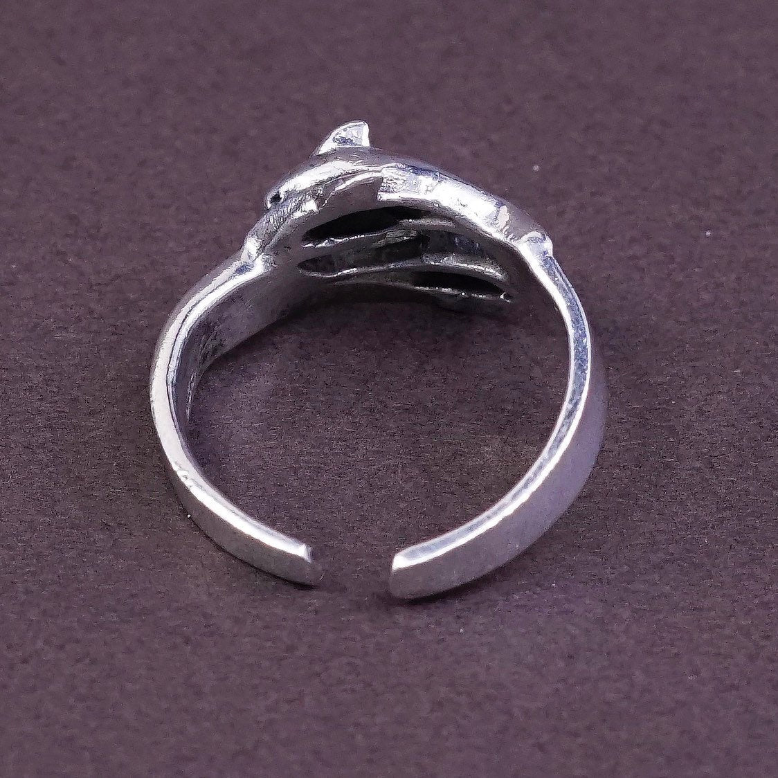 sz 4, vtg Sterling silver handmade ring, 925 dolphin band, open end