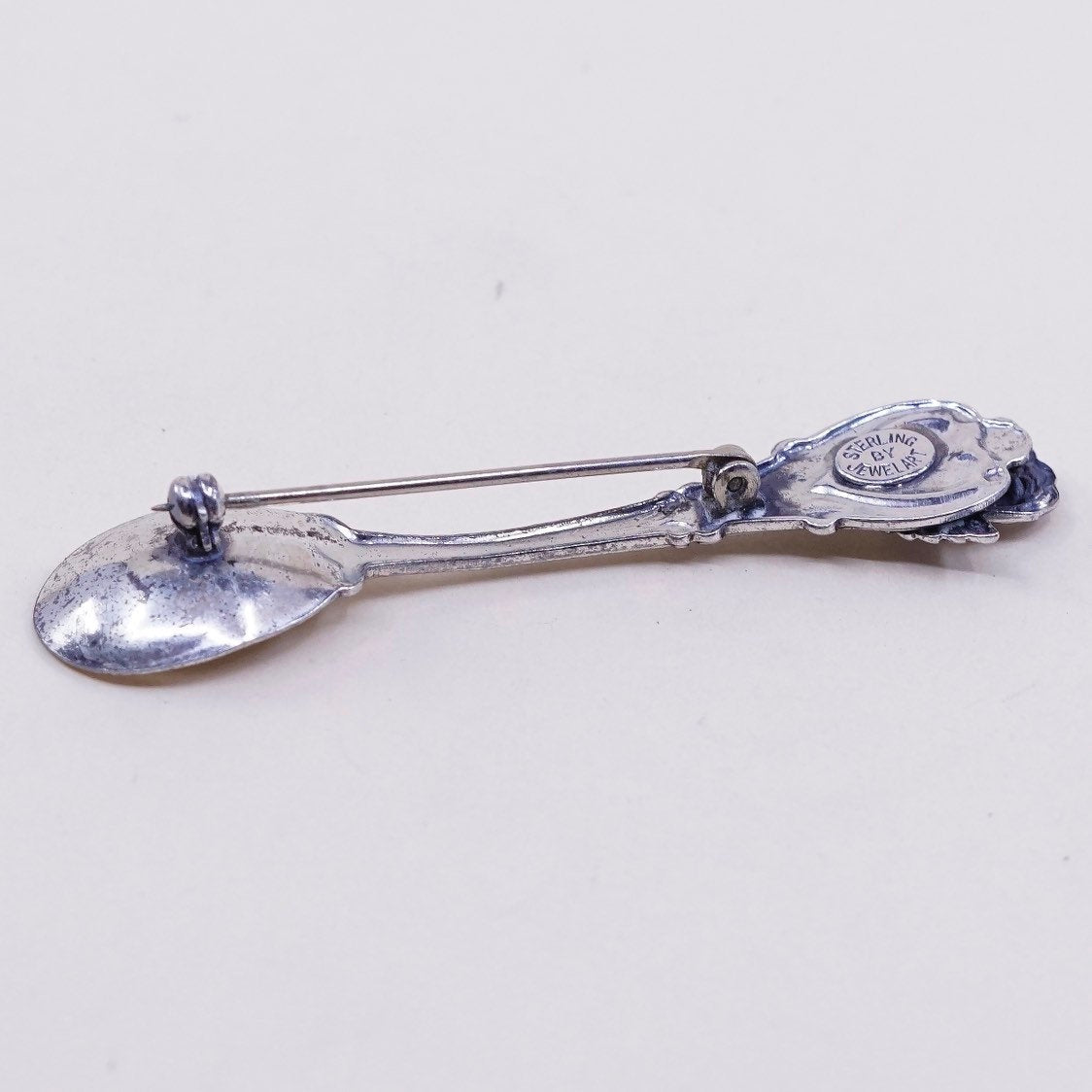 vtg sterling silver handmade brooch, 925 spoon pin by jewel art