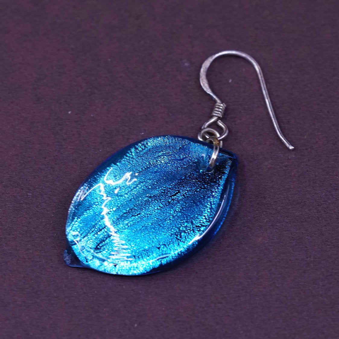 vtg sterling silver handmade earrings, 925 w/ pink artisan glass drops