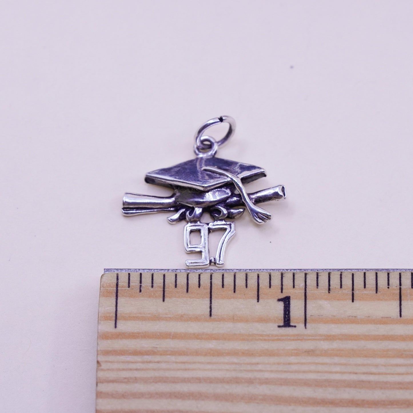 Vintage sterling silver 97 graduation cap pendant, 925 charm