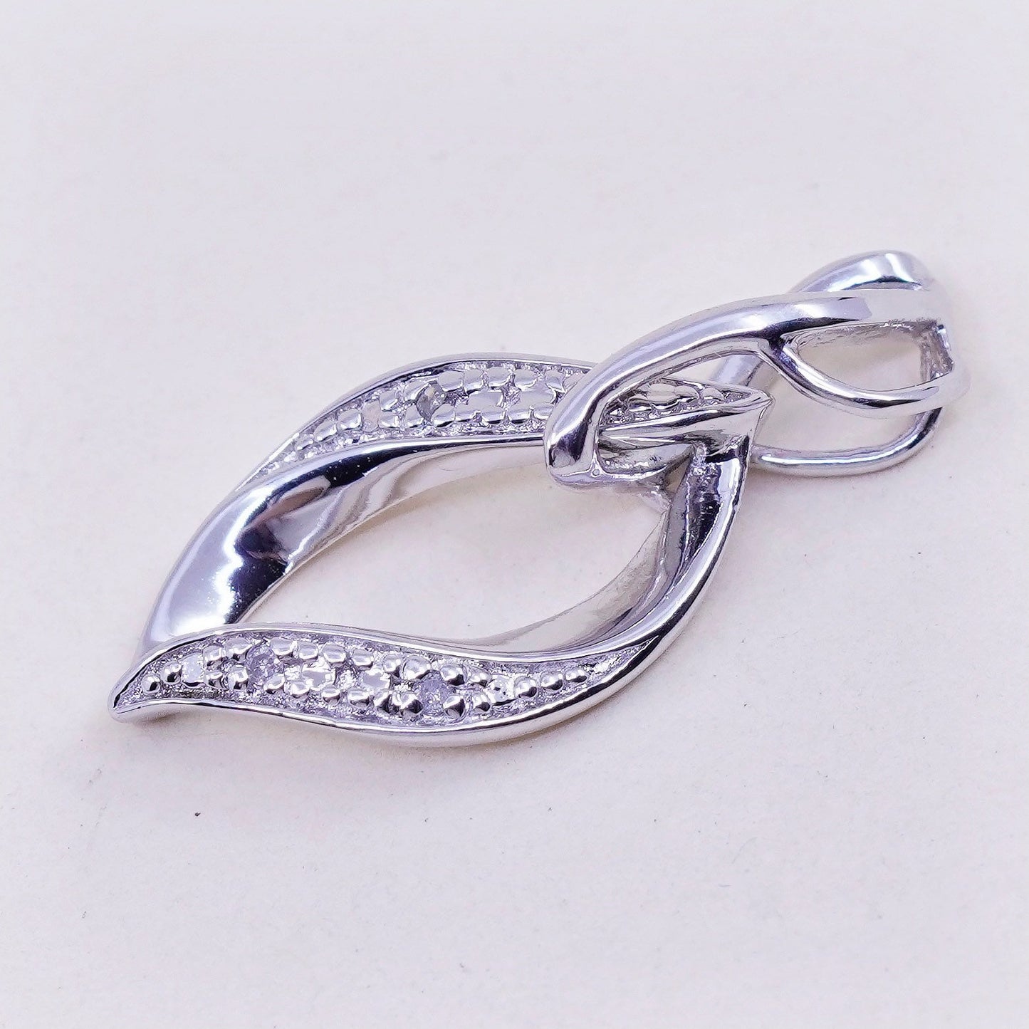 vintage Sterling silver Pendant, 925 entwined teardrop with real diamond