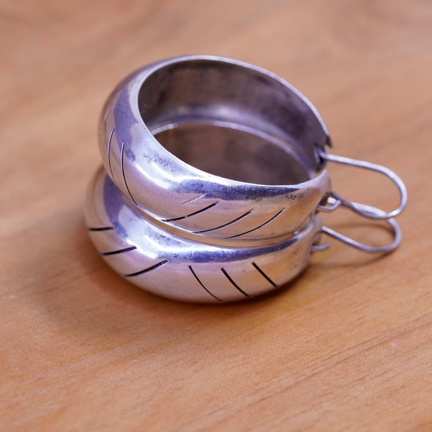 1.5”, Vintage Sterling silver handmade earrings, 925 textured hoops