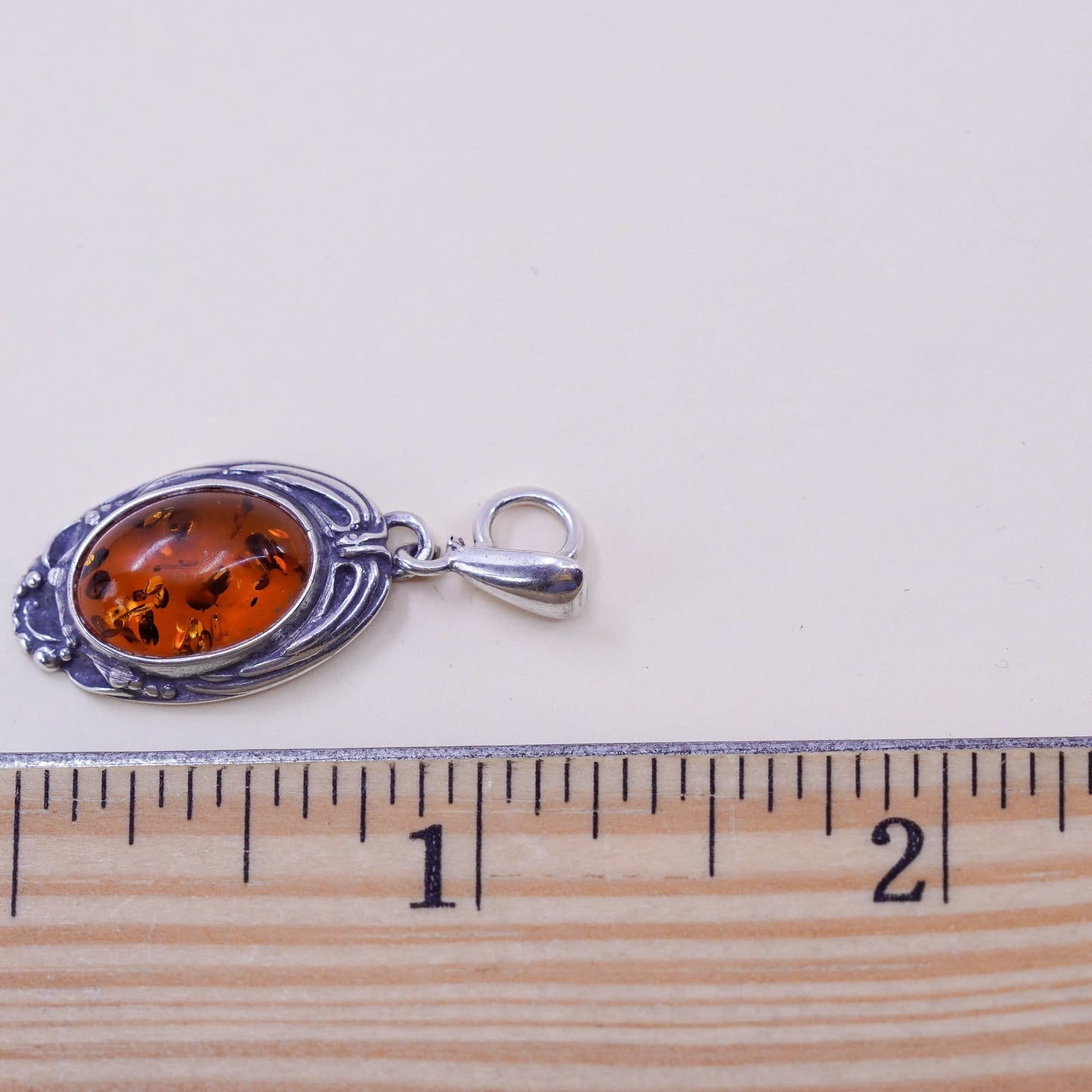 Vintage sterling 925 silver handmade cross pendant with oval amber