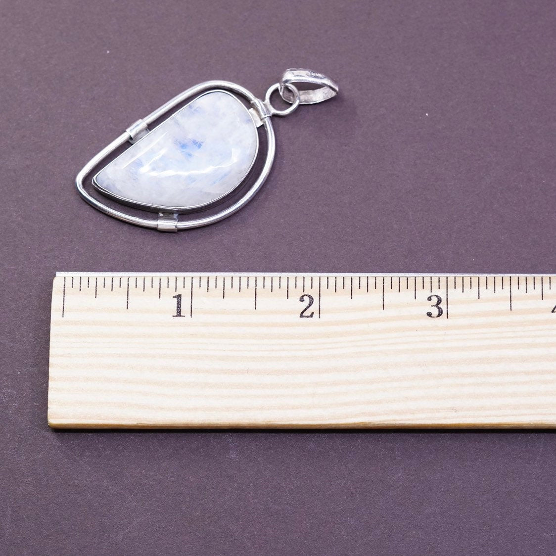 vtg Sterling Silver Handmade Pendant, solid 925 silver with moonstone