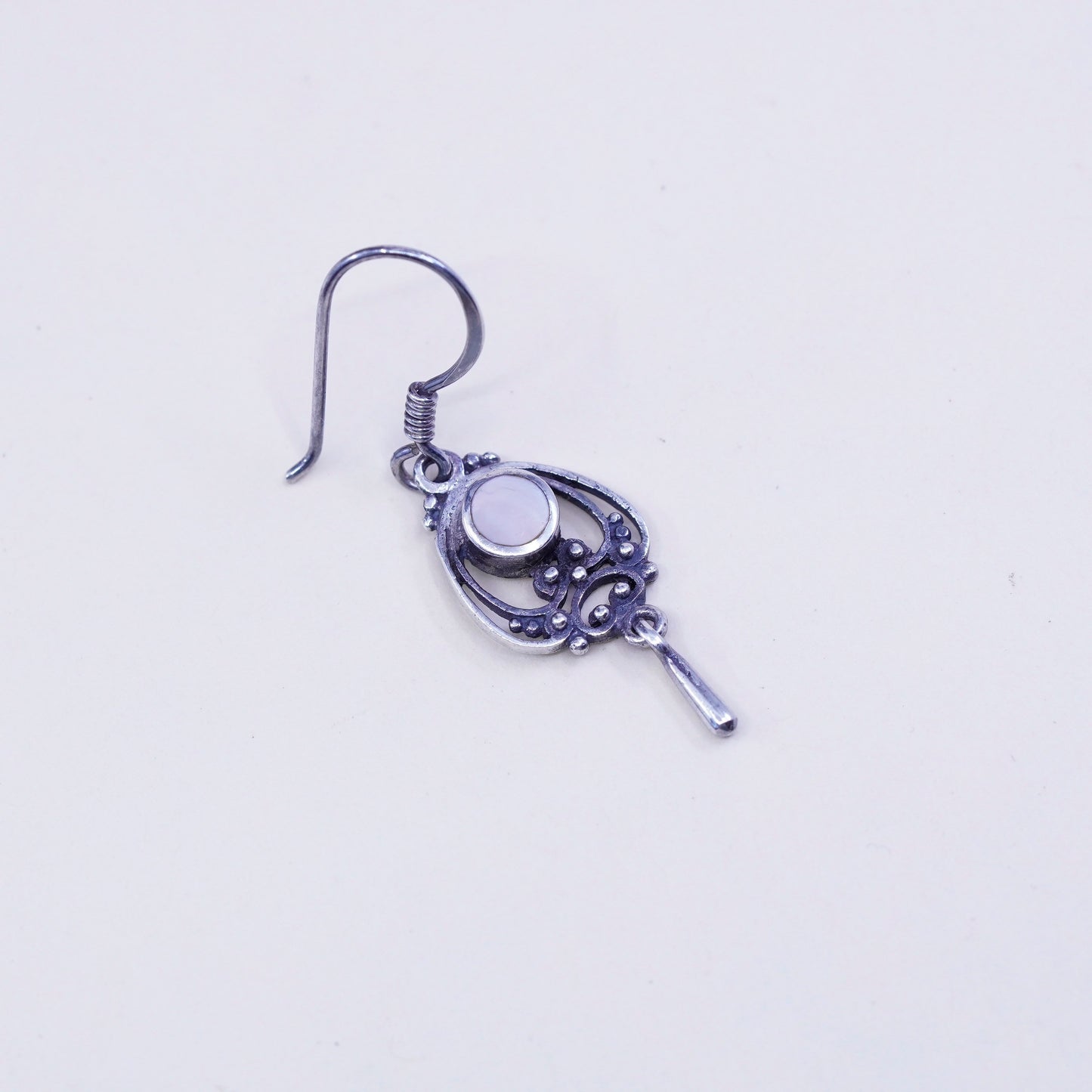 Boma sterling silver handmade earrings, 925 filigree dangles w/ white MOP