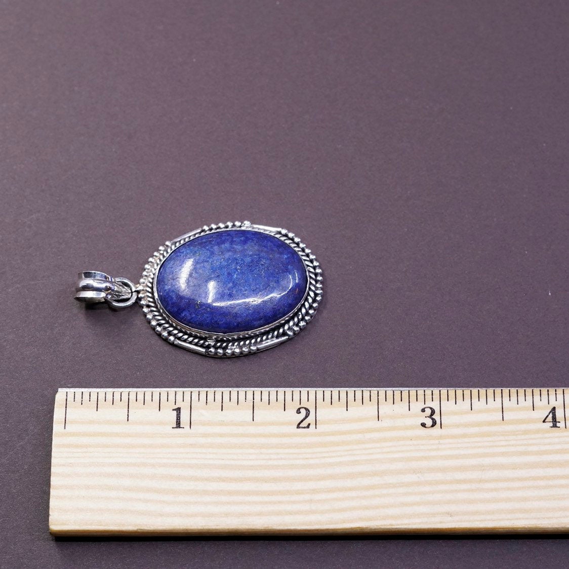 vtg Sterling silver handmade pendant, southwestern 925 w/ lapis lazuli N beads