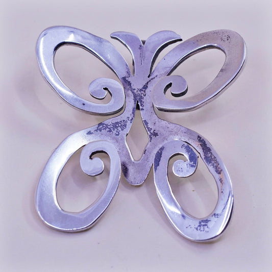 Vintage sterling silver filigree butterfly pendant, 925 handmade charm
